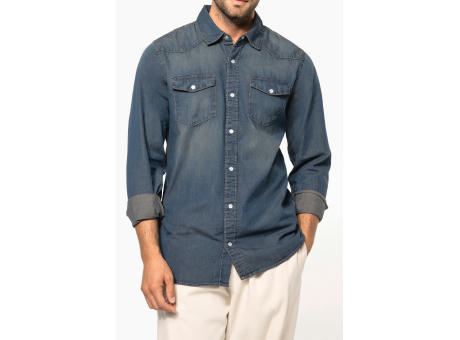 Camisa denim manga larga hombre