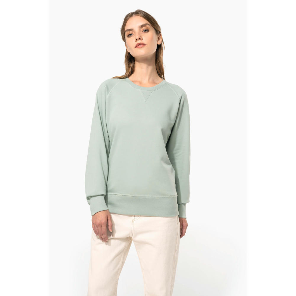 Sudadera algodón orgánico con cuello redondo y mangas raglan de mujer