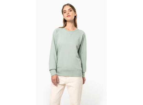 Sudadera algodón orgánico con cuello redondo y mangas raglan de mujer