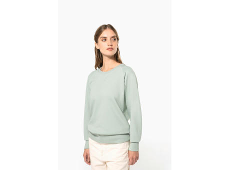 Sudadera algodón orgánico con cuello redondo y mangas raglan de mujer
