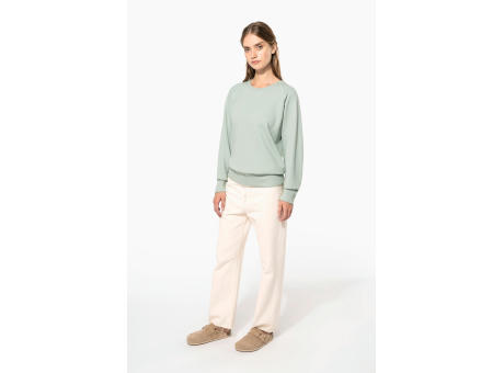 Sudadera algodón orgánico con cuello redondo y mangas raglan de mujer