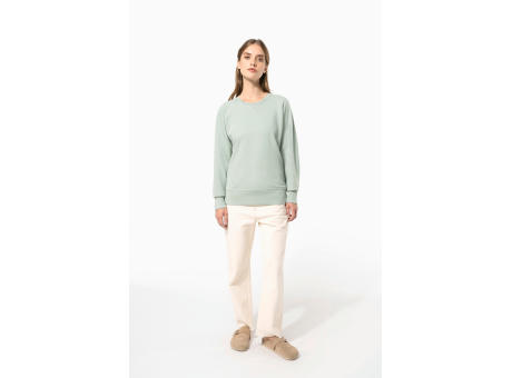 Sudadera algodón orgánico con cuello redondo y mangas raglan de mujer