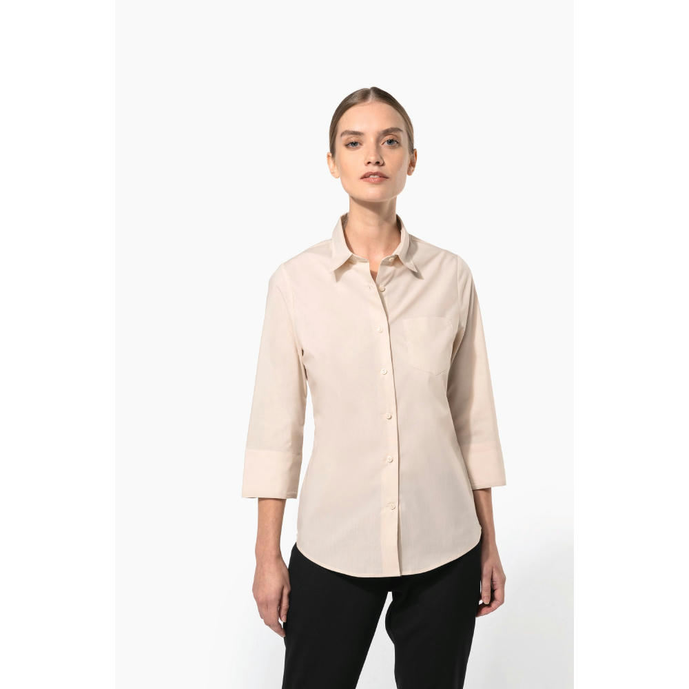 Camisa popelina de polialgodón manga 3/4 de fácil cuidado mujer
