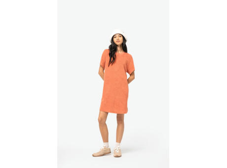 Vestido tipo camiseta ecorresponsable de rizo y hombros caídos mujer