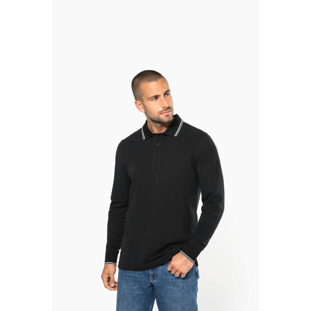 Polo piqué manga larga hombre
