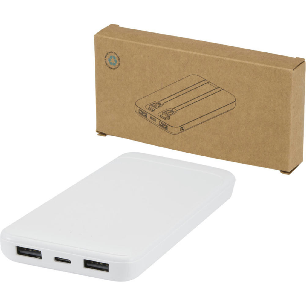 Adhil 10 W 10.000 mAh Powerbank aus recyceltem Kunststoff mit 2 integrierten Kabeln