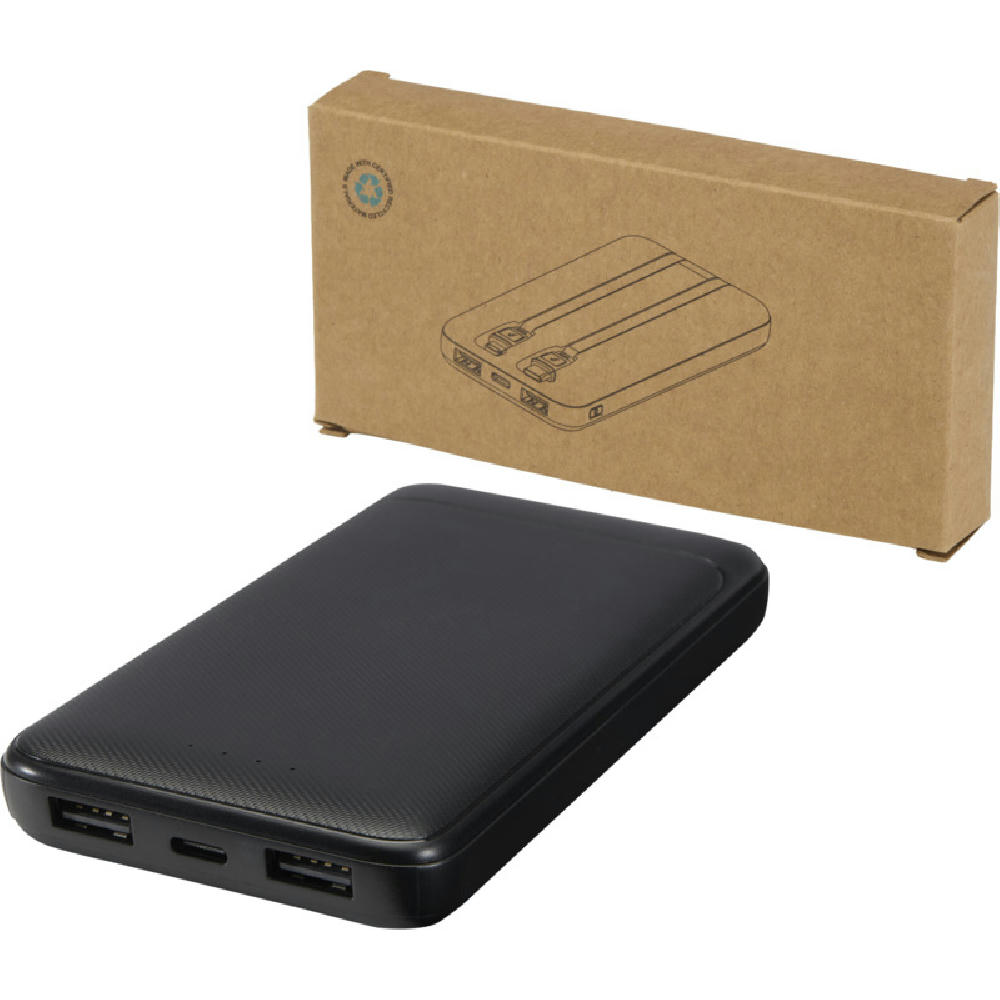 Adhil 10 W 10.000 mAh Powerbank aus recyceltem Kunststoff mit 2 integrierten Kabeln