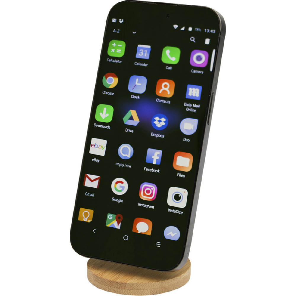 Alcor Klappbare magnetische Smartphonehalterung aus recyceltem Kunststoff mit Bambusdetails