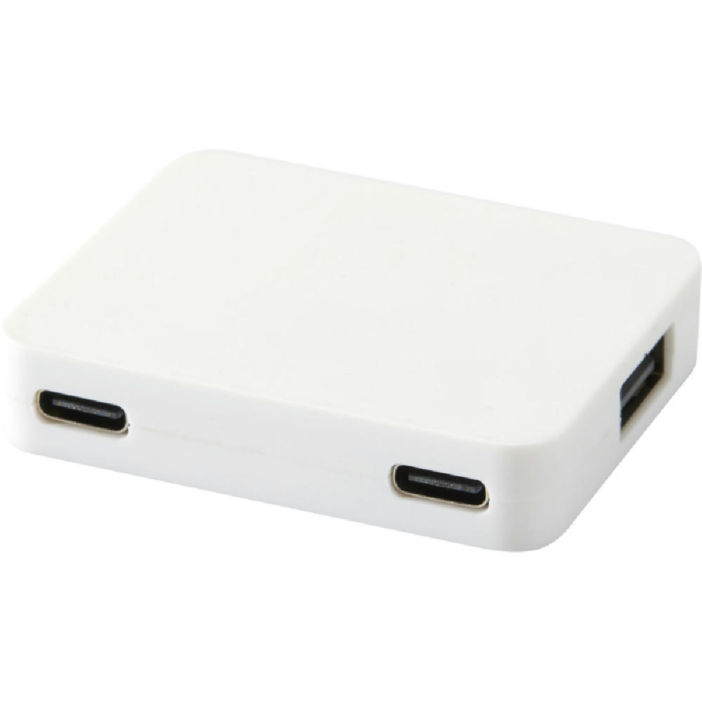 Gaia 4 Port USB Hub mit USB-A- und Typ-C-Ausgang und zwei Eingängen aus recyceltem Kunststoff