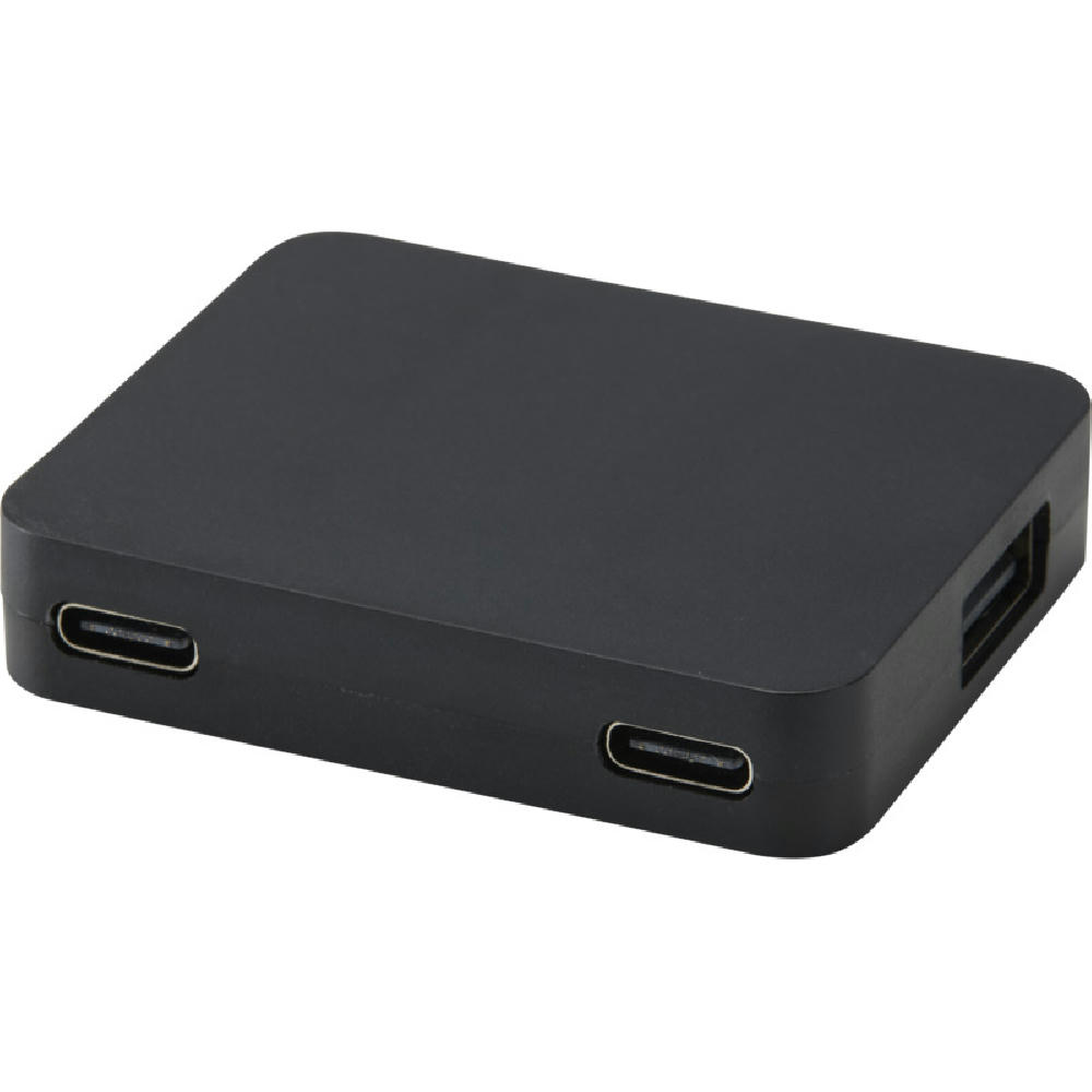 Gaia 4 Port USB Hub mit USB-A- und Typ-C-Ausgang und zwei Eingängen aus recyceltem Kunststoff