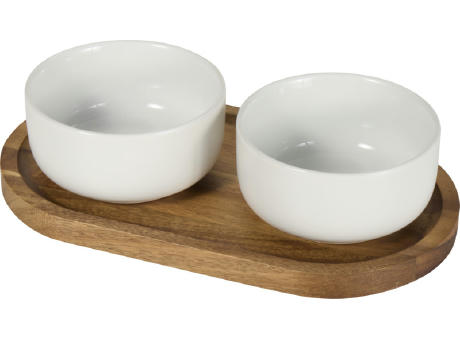 Noa Set aus Holztablett und Keramik- Servierschalen