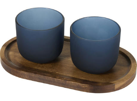 Male Set aus Holztablett und Glastassen