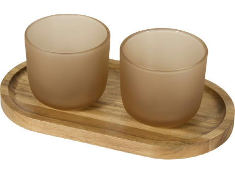 Male Set aus Holztablett und Glastassen
