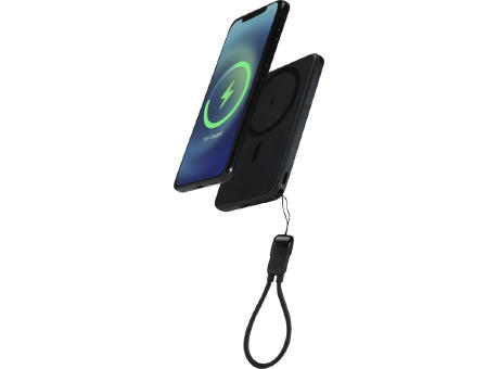 SMART 5000 mAh Powerbank aus recyceltem Kunststoff mit Magnetverschluss und Lanyard