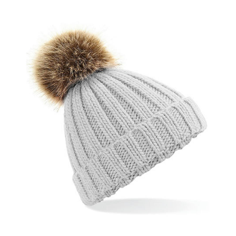 Junior Faux Fur Pom Pom Chunky Beanie