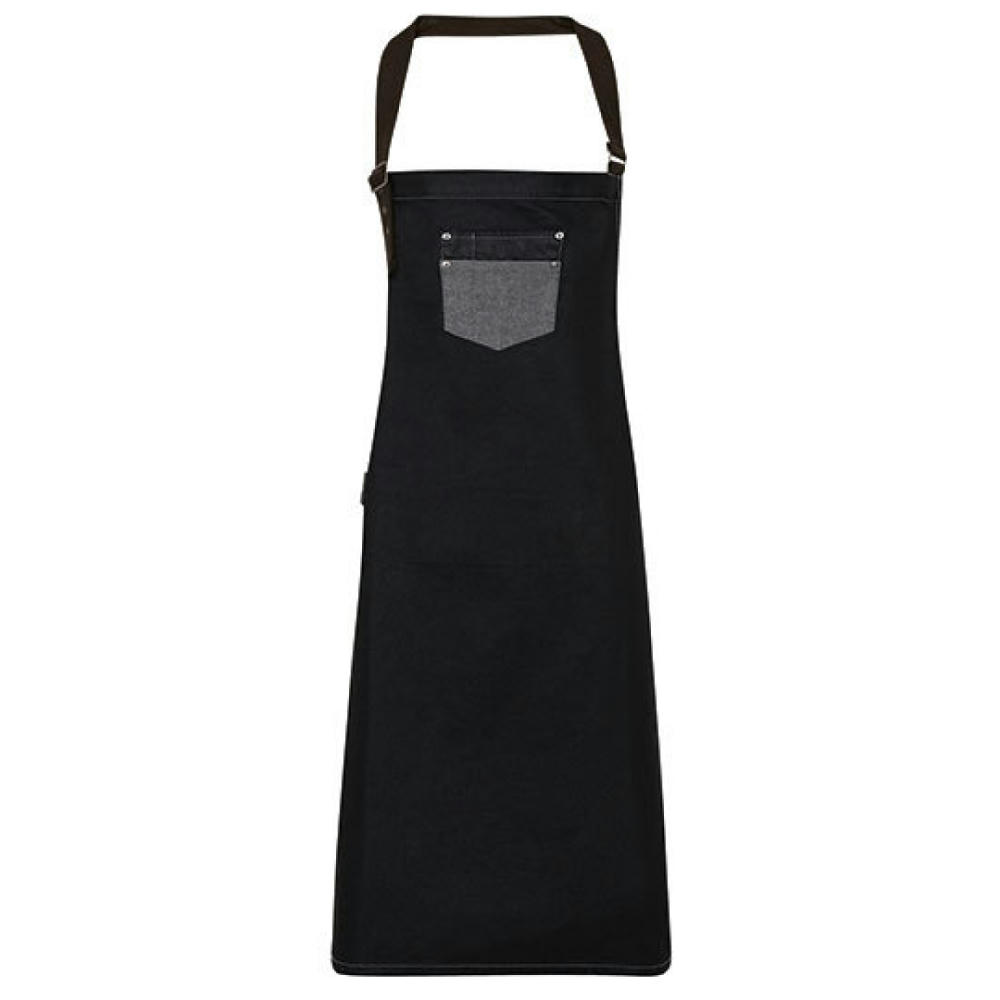 Division Waxed Look Denim Bib Apron With Faux Leather