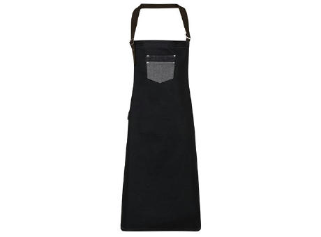 Division Waxed Look Denim Bib Apron With Faux Leather