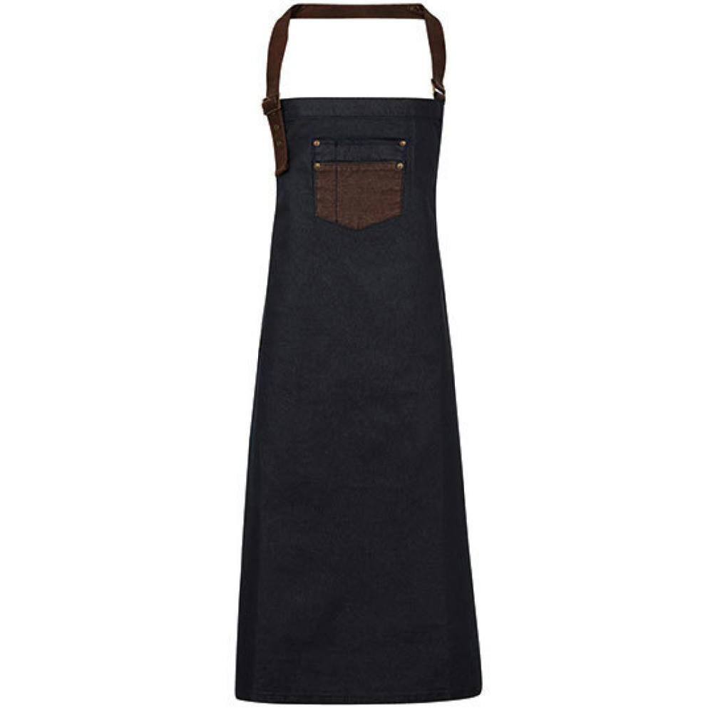 Division Waxed Look Denim Bib Apron With Faux Leather