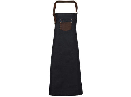 Division Waxed Look Denim Bib Apron With Faux Leather