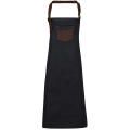 Division Waxed Look Denim Bib Apron With Faux Leather