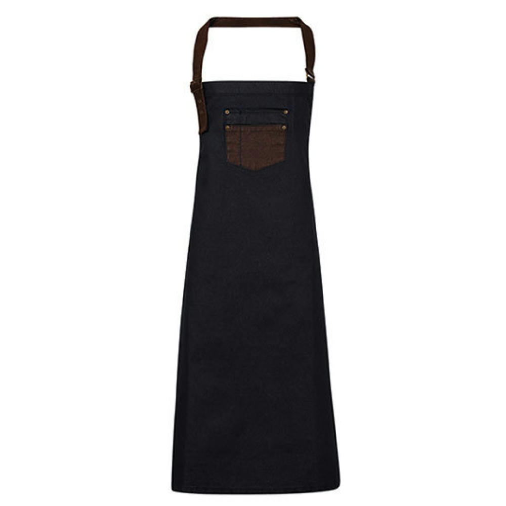 Division Waxed Look Denim Bib Apron With Faux Leather