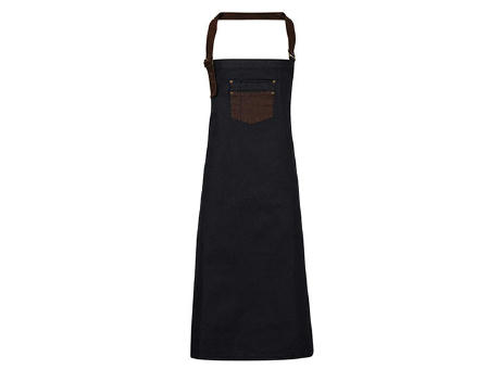 Division Waxed Look Denim Bib Apron With Faux Leather