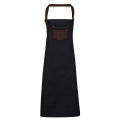 Division Waxed Look Denim Bib Apron With Faux Leather