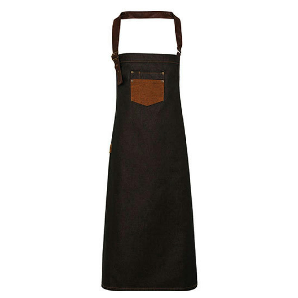 Division Waxed Look Denim Bib Apron With Faux Leather