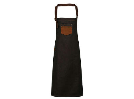 Division Waxed Look Denim Bib Apron With Faux Leather