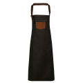 Division Waxed Look Denim Bib Apron With Faux Leather