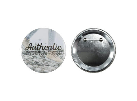 Metallbutton 75mm mit doppelt gesicherter Nadel