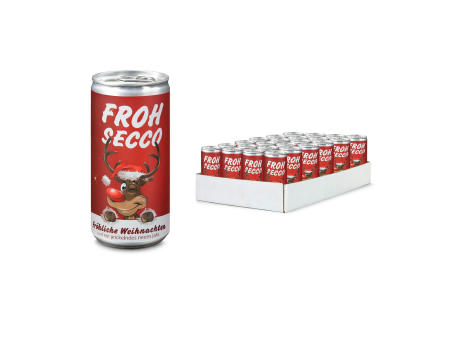 Geschenkartikel / Präsentartikel: FROHSECCO Elch (rot) - 24 x Promo Secco 0,2 l, Slimlinedose