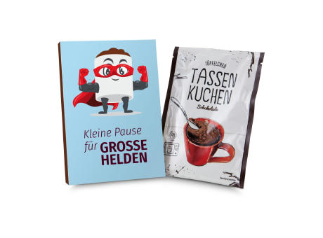 Geschenkartikel / Präsentartikel: Tassenkuchen Schokolade 70 g, Pause für große Pflegehelden