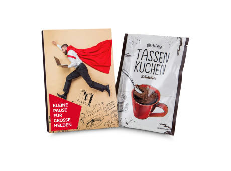 Geschenkartikel / Präsentartikel: Tassenkuchen Schokolade 70 g, Pause für große Bürohelden