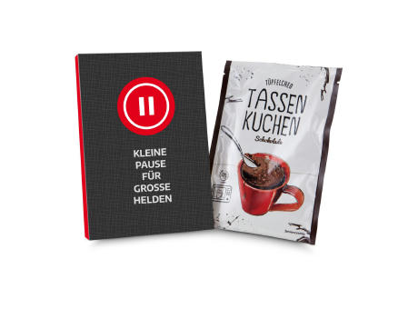 Geschenkartikel / Präsentartikel: Tassenkuchen Schokolade 70 g, kleine Pause im Home-Office