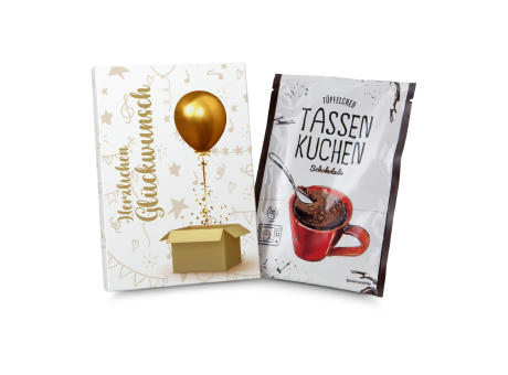 Geschenkartikel / Präsentartikel: Tassenkuchen Schokolade 70 g, Herzlichen Glückwunsch