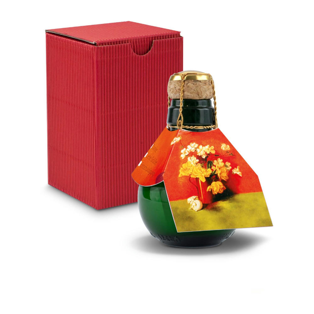 Kleinste Sektflasche der Welt! Blumengesteck - Inklusive Geschenkkarton in Rot, 125 ml