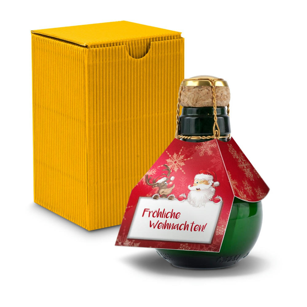 Kleinste Sektflasche der Welt! Fröhliche Weihnachten - Inklusive Geschenkkarton in Gelb, 125 ml