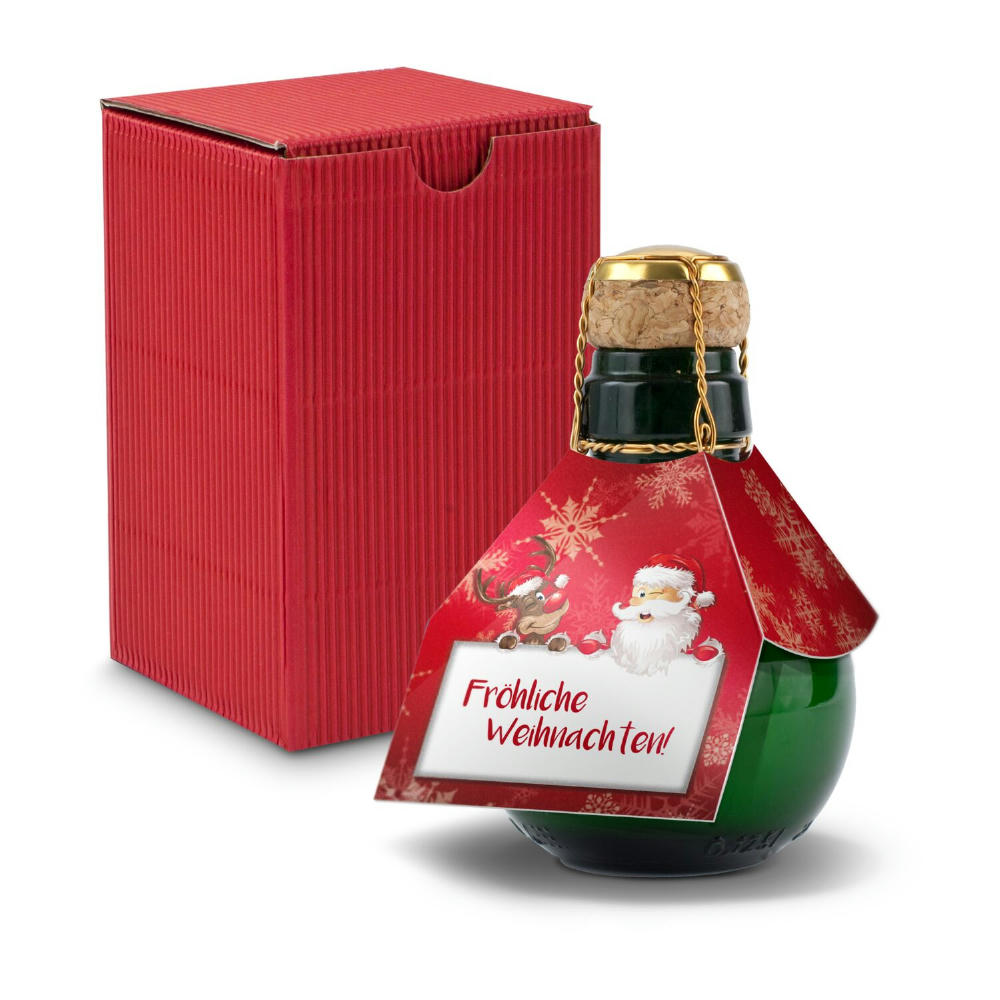 Kleinste Sektflasche der Welt! Fröhliche Weihnachten - Inklusive Geschenkkarton in Rot, 125 ml