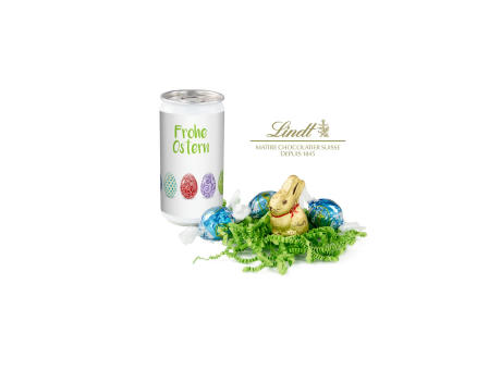 Geschenkartikel / Präsentartikel: Lindt-Oster-Überraschung, Das Nest in der Dose - Etikett Frohe Ostern - EierReihe