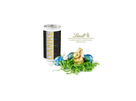 Geschenkartikel / Präsentartikel: Lindt-Oster-Überraschung, Das Nest in der Dose - Etikett Danke