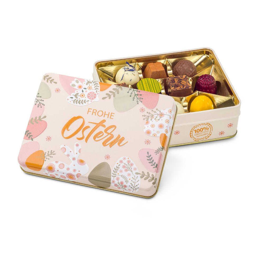 Geschenkartikel / Präsentartikel: Frohe Ostern - Pralinendose mit 125 g