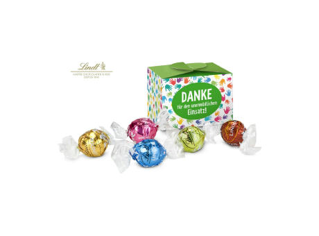 Geschenkartikel / Präsentartikel: Lindt süßes Danke, Pralinenschachtel mit bunten Händen, 5 Lindorkugeln für Ihre Mitarbeiter