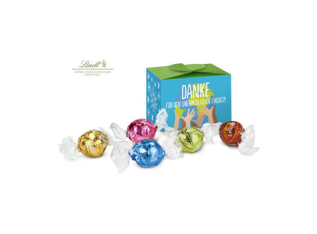 Geschenkartikel / Präsentartikel: Lindt süßes Danke, Pralinenschachtel mit Globus, 5 Lindorkugeln für Ihre Mitarbeiter (ca. 75 g)