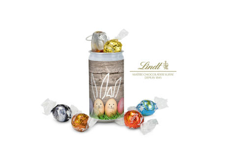 Geschenkartikel / Präsentartikel: Lindt-Geheimnis Ostern, das Nest in der Dose - Etikett Frohe Ostern - EierHasen