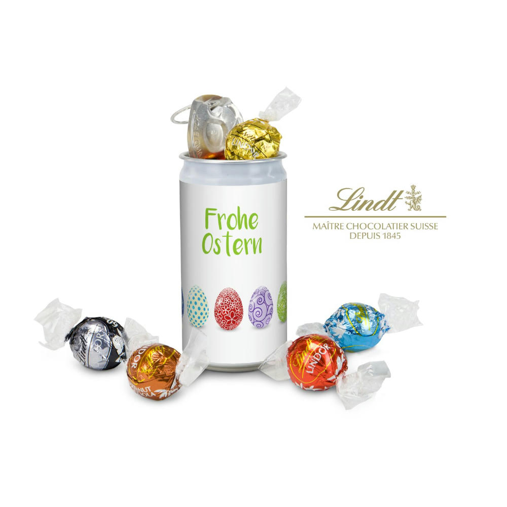 Geschenkartikel / Präsentartikel: Lindt-Geheimnis Ostern, das Nest in der Dose - Etikett Frohe Ostern - EierReihe