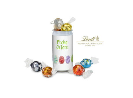 Geschenkartikel / Präsentartikel: Lindt-Geheimnis Ostern, das Nest in der Dose - Etikett Frohe Ostern - EierReihe