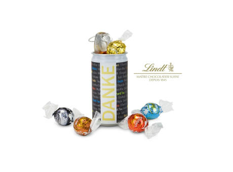 Geschenkartikel / Präsentartikel: Lindt-Geheimnis Ostern, das Nest in der Dose - Etikett Danke