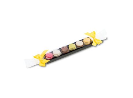 Geschenkartikel / Präsentartikel: Macaron-Stange mit Schleifen - sechs bunte Macarons (60 g)