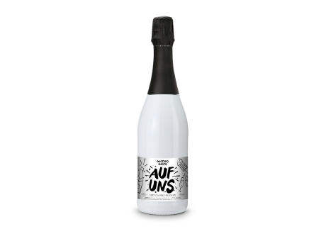 Sekt Cuvée - Flasche weiß-lackiert - Kapselfarbe Schwarz, 0,75 l